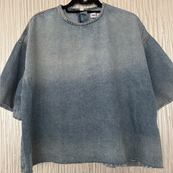 Zara Tops - ZARA Light Blue Washed Denim Top - BRAND NEW w/Tags